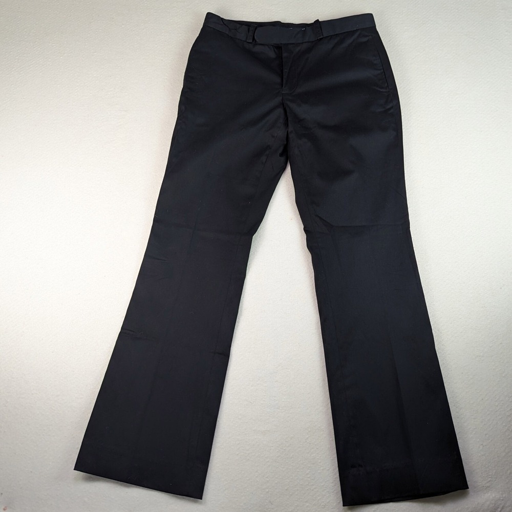 Ralph Lauren Chino Pants Womens 8 Black Sport Flat Front Slight Flare Stretch
